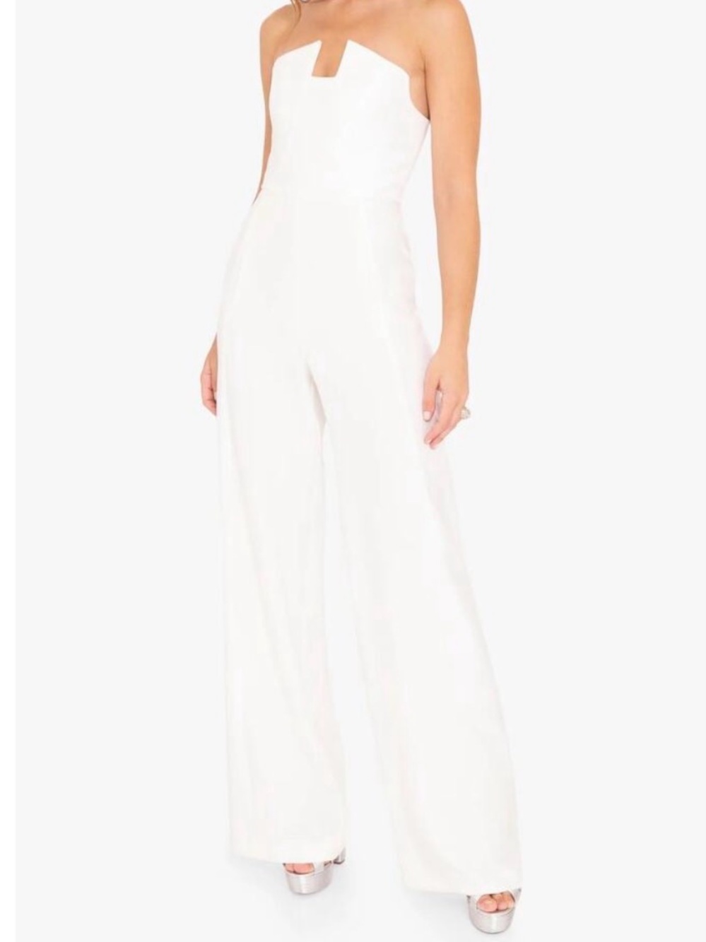 Black Halo Lena White Strapless Wide Leg Tailored Formal Jumpsuit Size 6